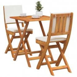 Ensemble Bistro Pliable de 3 Pièces avec Coussins en Bois Massif d'Acacia