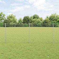 Clôture en maillons de chaîne avec 20 poteaux en U Argent 1x10 m Acier