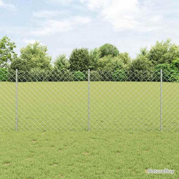 Clture en maillons de chane avec 20 poteaux en U Argent 1x10 m Acier
