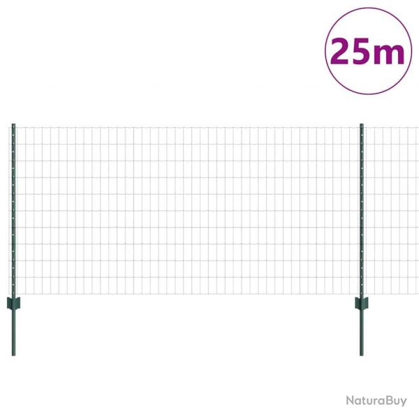 Clture Euro avec 11 poteaux verts 1x25 m en acier