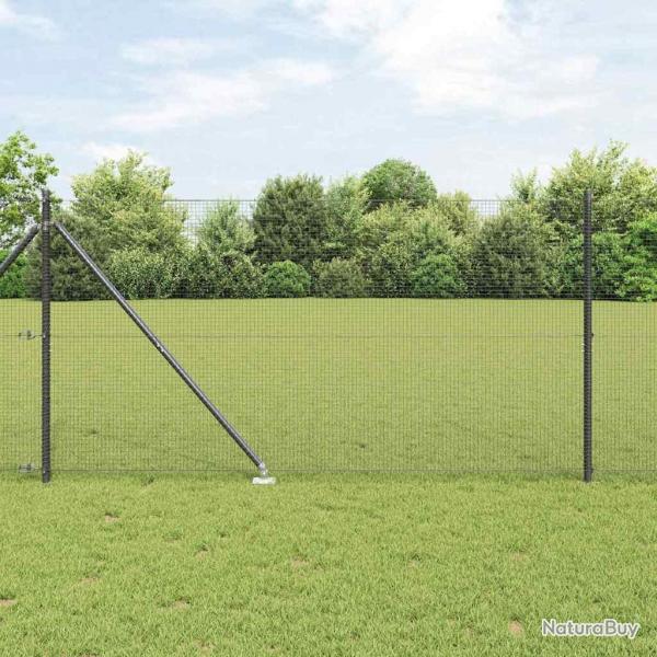 Clture en Fil Soud avec 7 Pieux de Pointe Gris 1,4x10 m Acier