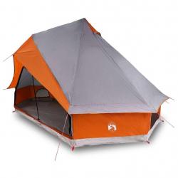 Tente familiale tipi grise et orange, pour 8 personnes, étanche.