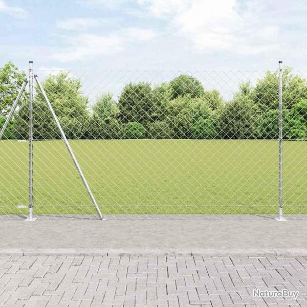 Jeu de Poteaux de Clture Argent Large Acier galvanis