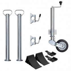 Roue cric de remorque 60 mm 2 tubes de support 2 pinces fendues