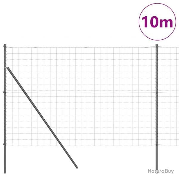 Clture Euro avec 7 poteaux, 1,6 x 10 m, en acier galvanis gris