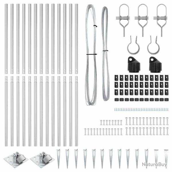 Ensemble de poteaux de clture avec pointe 13 pcs Argent