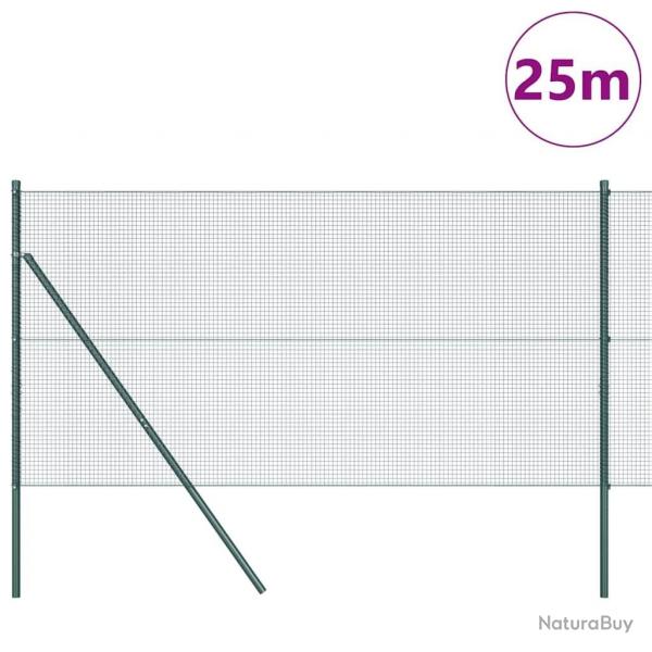 Clture en fil soud avec 13 poteaux Vert 1x25 m Acier