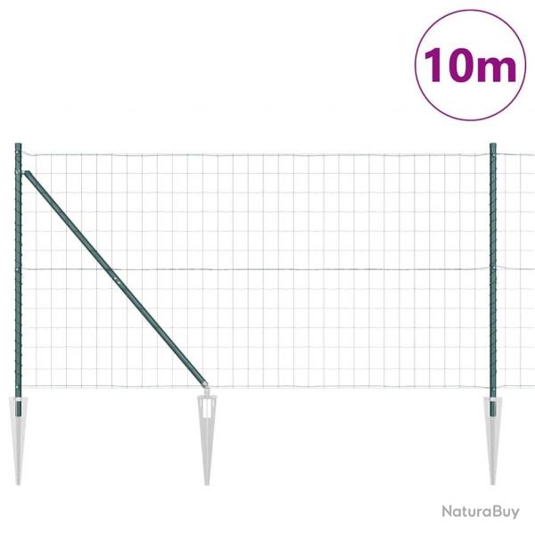 Clture Euro avec 7 poteaux en pointe 1,2 x 10 m en acier galvanis vert