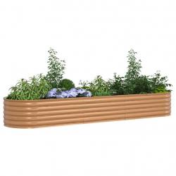 Lit de jardin surélevé marron avec look bois 320x80x44 cm en acier