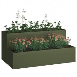 jardinière jardin 2 niveaux 100x60x45 cm Olive Acier
