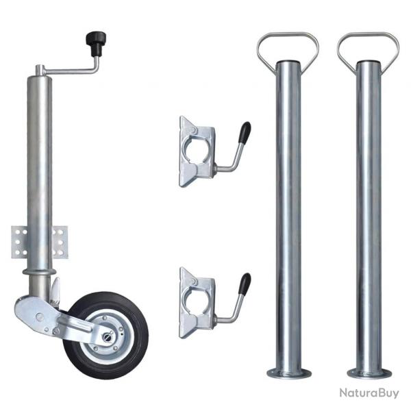 Roue cric de remorque 60 mm 2 tubes de support 2 pinces fendues