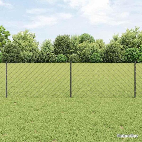 Clture en maillons avec 22 poteaux en U Gris 0.6x25 m Acier