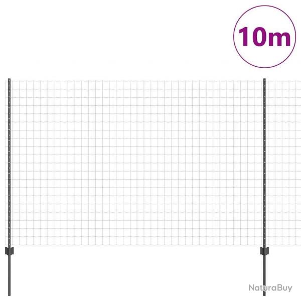 Clture avec 10 poteaux gris 1,5x10 m en acier