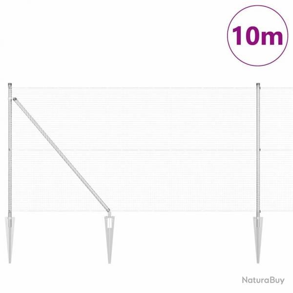 Clture en fil soud avec 7 poteaux en pointe 0.8x10 m Acier galvanis