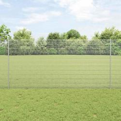 Clôture en fil soudé avec 22 poteaux en U Argent 1.2x25 m Acier