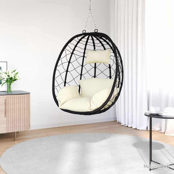 Panier de chaise oeuf suspendue sans support, Crme-Blanc, en poly-rattan.