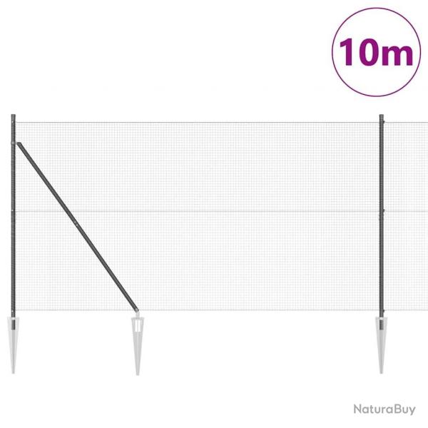 Clture en Fil Soud avec 7 Piquets Grise 1.5x10 m Acier