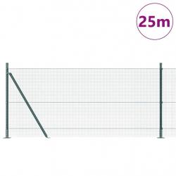 Clôture en fil soudé avec 13 poteaux flanchés Vert 0.8x25 m Acier
