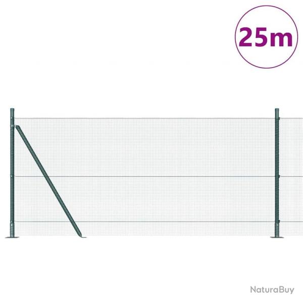 Clture en fil soud avec 13 poteaux flanchs Vert 0.8x25 m Acier