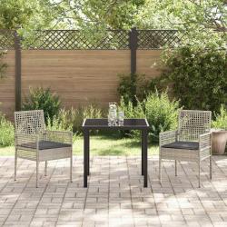 Chaises de jardin 2 pcs avec coussins Gris clair en poly rattan