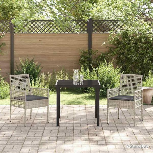 Chaises de jardin 2 pcs avec coussins Gris clair en poly rattan