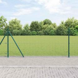 Clôture en Fil Soudé avec 13 Poteaux Flémés Vert 0.8x25 m Acier