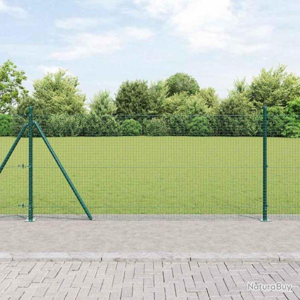 Clture en Fil Soud avec 13 Poteaux Flms Vert 0.8x25 m Acier