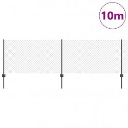 Clôture en mailles avec 10 poteaux en U gris 0,8x10 m en acier