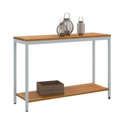 Table d'extérieur Naturelle & Grise 35x110x75 cm en bois massif et acier.