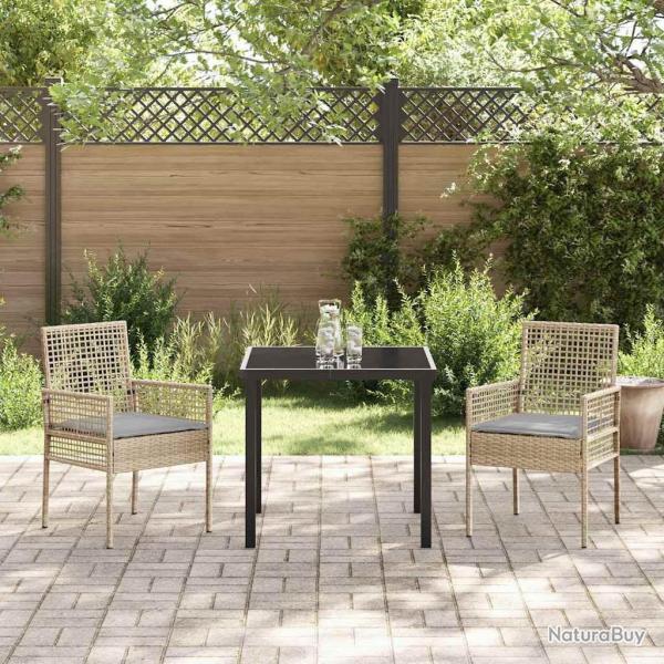 Chaises de jardin 2 pcs avec coussins beige en poly rotin