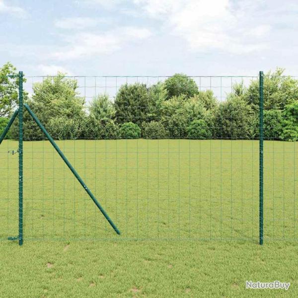 Clture Euro avec 7 poteaux 1,5x10 m en acier vert