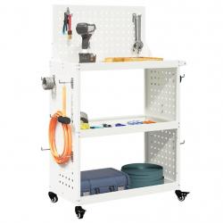 Chariot à outils avec étagère avec roue avec stockage Blanc 65 x 35 x 111 cm Métal