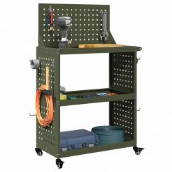 Chariot à outils avec étagère avec roue avec stockage Vert olive 65 x 35 x 111 cm