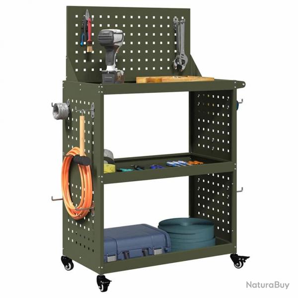 Chariot  outils avec tagre avec roue avec stockage Vert olive 65 x 35 x 111 cm