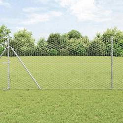 Clôture en Fil Hexagonal avec 7 Pieux 1,2x25 m Acier Argent