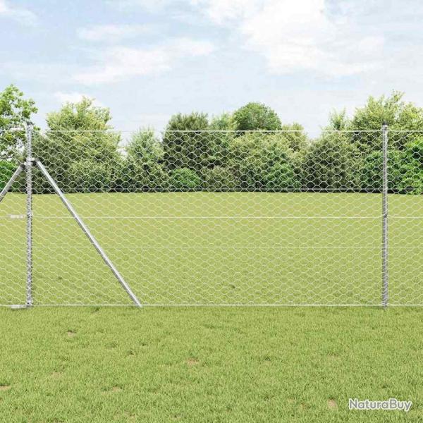 Clture en Fil Hexagonal avec 7 Pieux 1,2x25 m Acier Argent