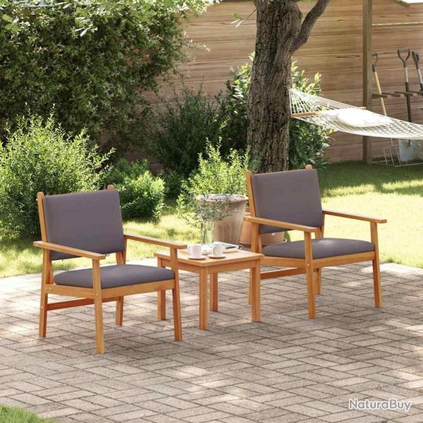 Chaises de jardin 2 pcs avec coussins en bois d'acacia massif