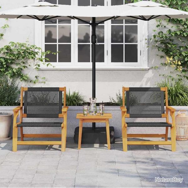 Chaises de jardin 2 pcs noires 76x67x73.5 cm en bois massif d'acacia
