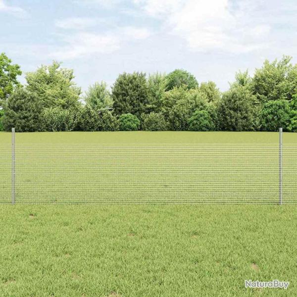 Clture en fil soud avec 22 poteaux en U Argent 0.5x50 m Acier