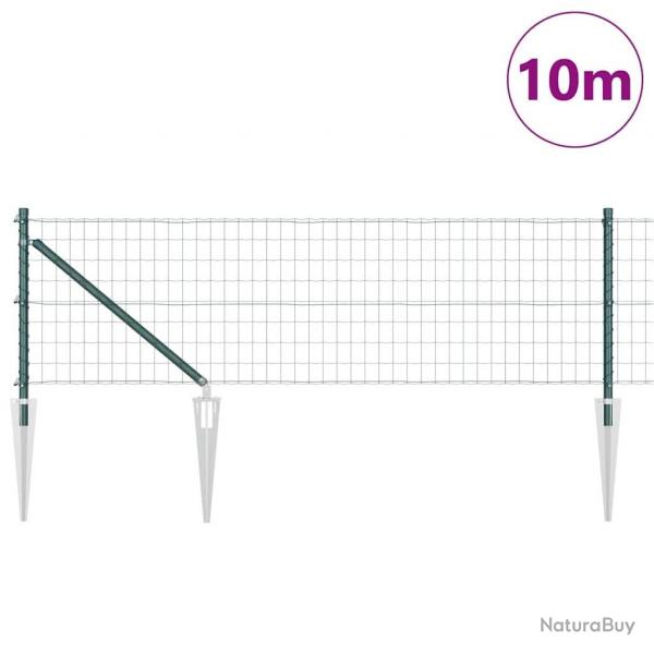 Clture Euro avec 7 poteaux en pointe 0,6 x 10 m en acier galvanis vert