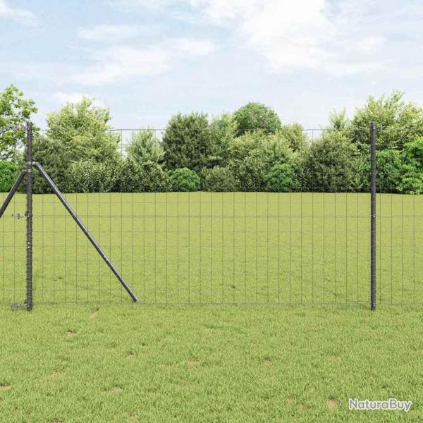 Clture Euro avec 7 poteaux 1,4 x 10 m en acier galvanis gris