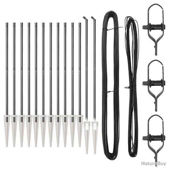 Ensemble de poteaux de clture 13 pcs Gris 32mm 160 cm Mtal