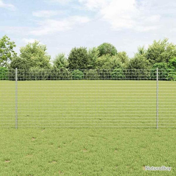 Clture Euro avec 10 poteaux Argent 1x10 m Acier