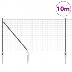 Clôture Euro avec 7 poteaux pointus, 1.2 x 10 m en acier galvanisé gris
