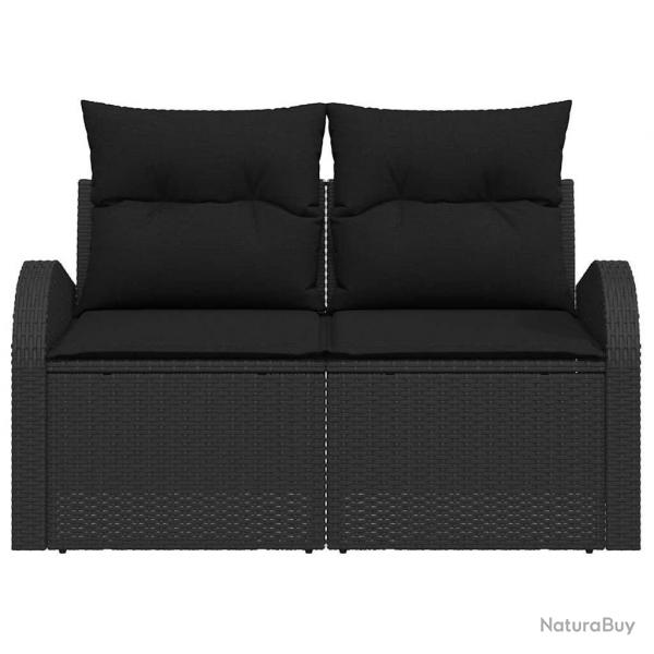 Canap de jardin 2 places avec coussins noirs en poly rotin