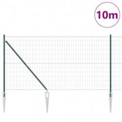 Clôture Euro avec 7 pieux en pointe, 1,4 x 10 m en acier galvanisé vert