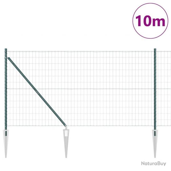 Clture Euro avec 7 pieux en pointe, 1,4 x 10 m en acier galvanis vert