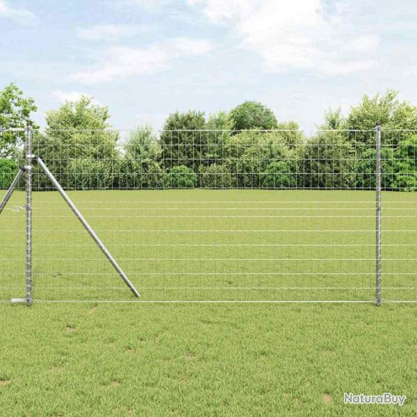 Clture Euro avec 7 poteaux 1 x 10 m en acier galvanis