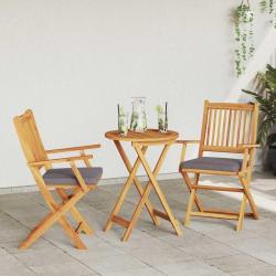 Chaises de jardin pliantes avec coussin gris 2 pièces en bois d'acacia solide