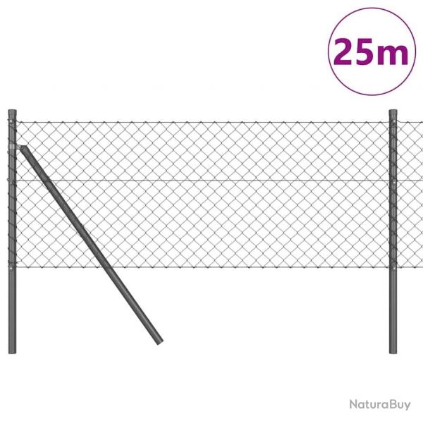 Jeu de Poteaux de Clture Gris 0.4 x 25 m Acier galvanis